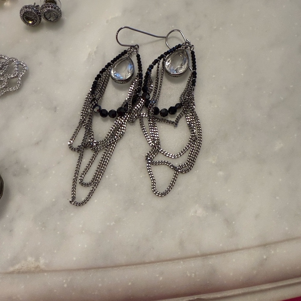 Swarovski Silver and Black Chain Earrings